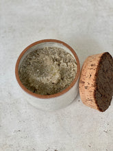 Load image into Gallery viewer, White &amp; Black Sage salt scrub with ceramic container